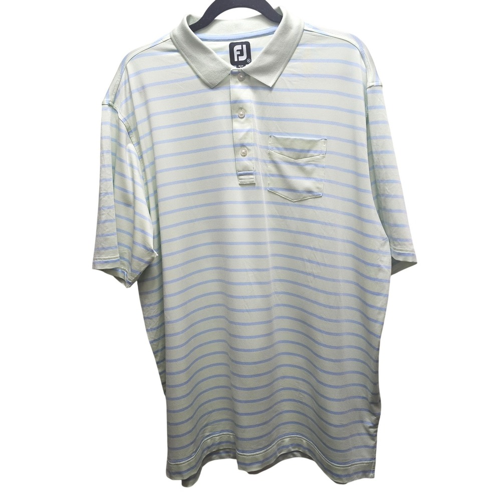 FootJoy Mens XL Striped Golf Polo Shirt Light Green Blue Short Sleeve FJ Logo‎